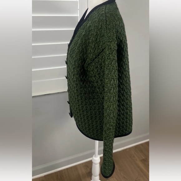Green Garden Party Heavy Knit Sweater Button Down Over Coat Blazer Jacket Woman - Picture 7 of 15